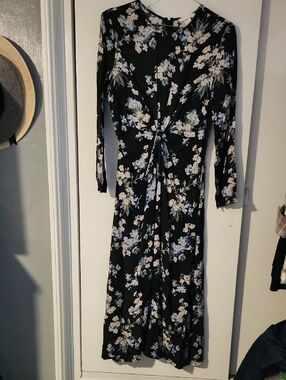 H&M Black Floral Twist-Front Long Sleeve Maxi Dress